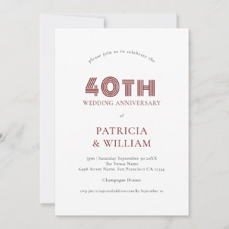 Burgundy Black Text 40th Wedding Anniversary Invitation