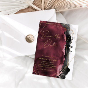 Burgundy & Black Watercolor Save The Date Invitation