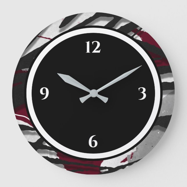 Burgundy Black & White Abstract Large Clock (Front)