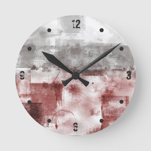 Burgundy Black White Grey abstract Round Clock (Front)