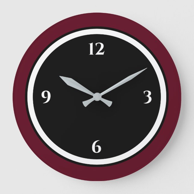 Burgundy Black & White Minimalist Large Clock (Front)