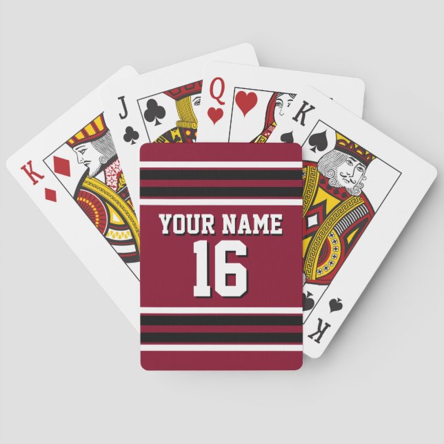 Burgundy Black Wht Team Jersey Custom Number Name Playing Cards (Back)