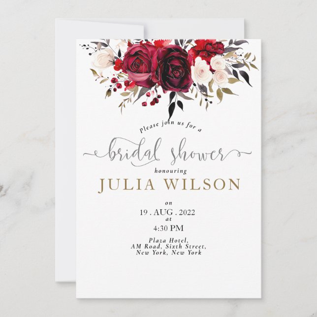 Burgundy Bliss: Elegant Floral Vine Pattern in Win Invitation (Front)