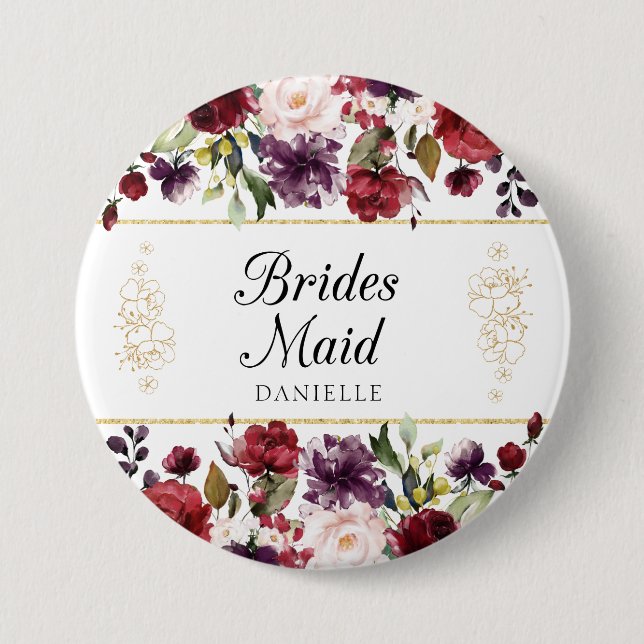 Burgundy Bliss Floral Bridesmaid Monogrammed Pin (Front)