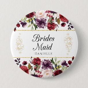 Burgundy Bliss Floral Bridesmaid Monogrammed Pin