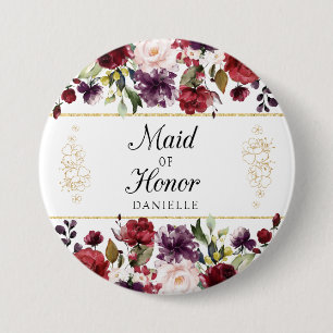 Burgundy Bliss Maid Of Honour Monogrammed Pin
