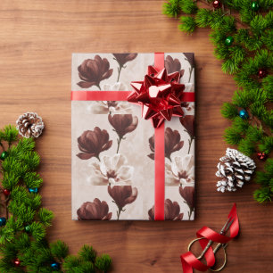 Burgundy Bloom Deep Red Botanical Floral Wrapping Paper