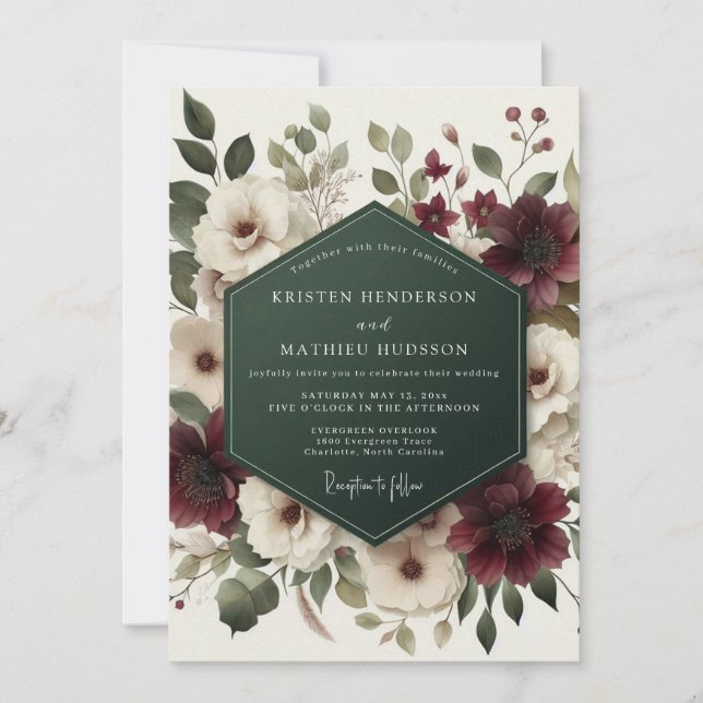 Burgundy Bloom Ethereal Wedding Invitation (Front)