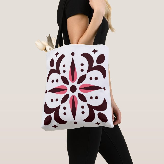 Burgundy Bloom Geometric Tote Bag (Close Up)