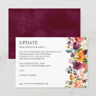 Burgundy Bloom Rustic Botanical WEDDING UPDATE Invitation