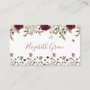 Burgundy Bloom Watercolor Floral Business Card