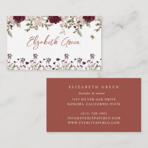 Burgundy Bloom Watercolor Floral Business Card