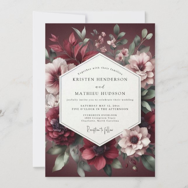 Burgundy Bloom Wedding Invitation (Front)