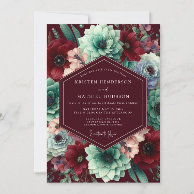 Burgundy Bloom Whimsy Wedding Invitation (Front)