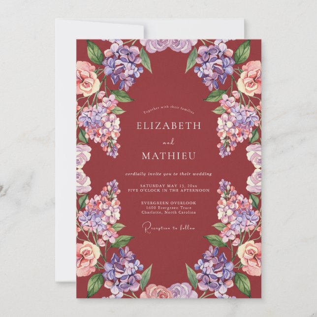 Burgundy Blooming Arch Flourish Wedding Invitation (Front)