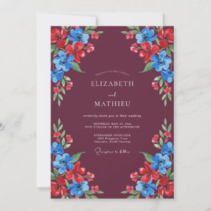 Burgundy Blooming Floral Flourish Wedding Invitation