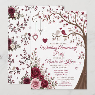 Burgundy Blossom Anniversary Party Invitation