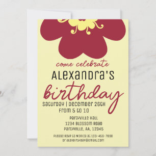 Burgundy Blossom Birthday Party Invitation