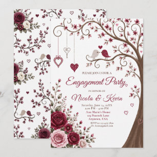 Burgundy Blossom Engagement Party Invitation