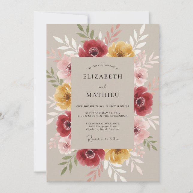 Burgundy Blossom Ethereal Wedding Invitation (Front)