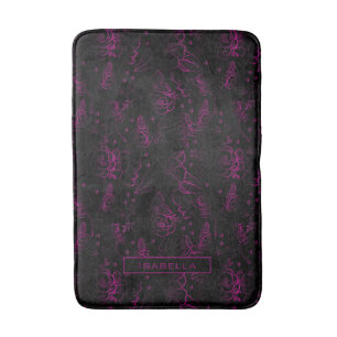 Burgundy blossom floral pattern personalised name bath mat