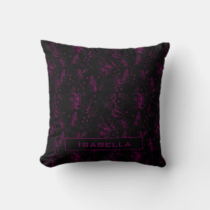 Burgundy blossom floral pattern personalised name cushion
