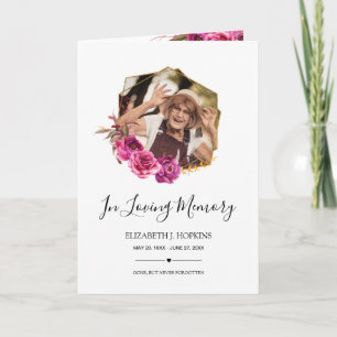 Burgundy Blossom Geometric Frame 2 Photo Funeral Program