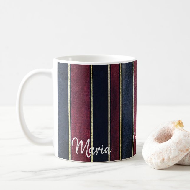 Burgundy Blue Black Stripe Mug (With Donut)