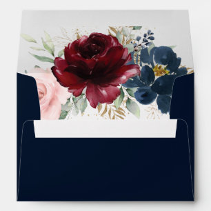 Burgundy Blue Blush Floral 5x7 Card Wedding A7   Envelope