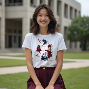 Burgundy & Blue Elegant Watercolor Flowers Grad Tri-Blend Shirt