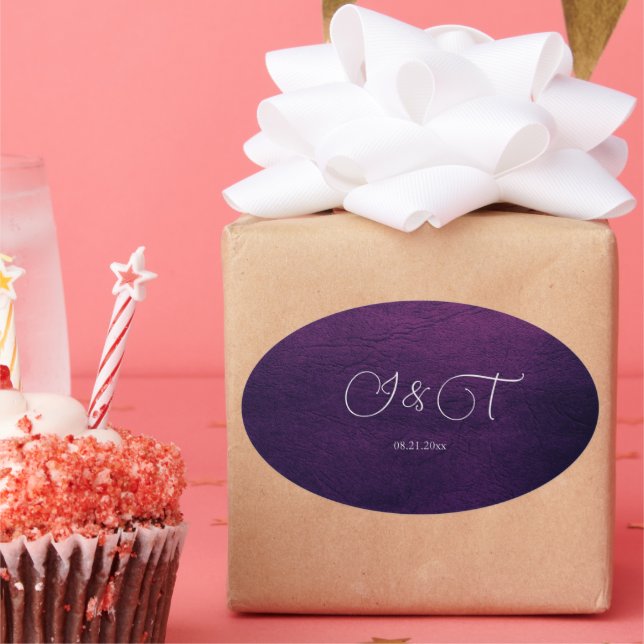 Burgundy & Blue English Flowers Wedding Oval Sticker (Party)