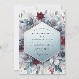 Burgundy Blue Ethereal Floral Wedding Invitation