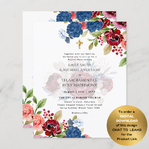 Burgundy Blue Floral Catholic Nuptial Mass Wedding