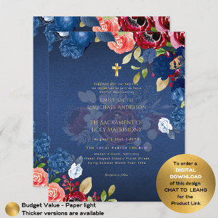 Burgundy Blue Floral Catholic Nuptial Mass Wedding Flyer