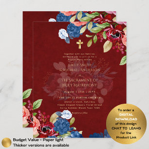 Burgundy Blue Floral Catholic Nuptial Mass Wedding Flyer