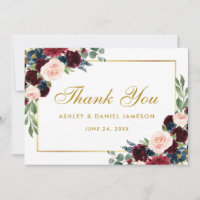 Burgundy Blue Floral Gold Wedding Thanks B
