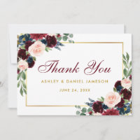 Burgundy Blue Floral Gold Wedding Thanks BG