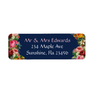 Burgundy Blue Floral Roses Return Address Labels