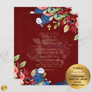 Burgundy Blue Flowers Catholic NuptialMass Wedding
