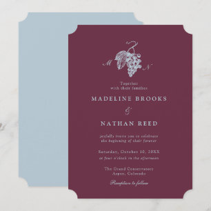 Burgundy Blue Grape Monogram Wedding Invitation
