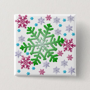 Burgundy Blue Green & Silver Snowflakes 15 Cm Square Badge