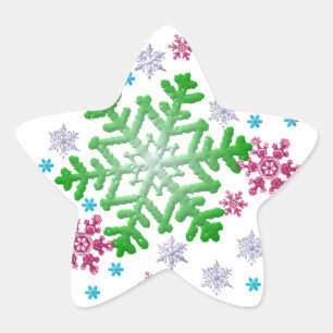 Burgundy Blue Green & Silver Snowflakes Star Sticker