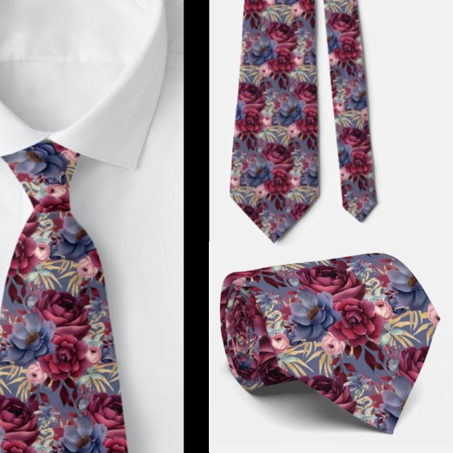 Burgundy Blue Periwinkle Blush Pink Floral Tie (Creator Uploaded)