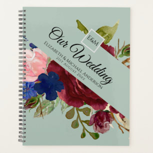 Burgundy Blue Pink Flowers Newlyweds Wedding Gifts Planner