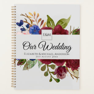 Burgundy Blue Pink Flowers Newlyweds Wedding Gifts Planner
