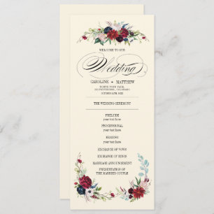 Burgundy   Blue   Red Floral Creme Wedding Program
