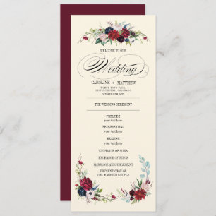 Burgundy   Blue   Red Floral Creme Wedding Program
