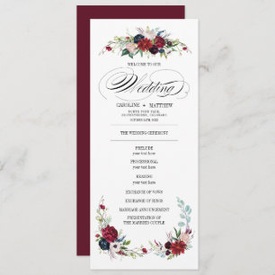 Burgundy   Blue   Red Floral Wedding Program