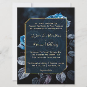 Burgundy Blue Roses Wedding Invitation