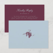 Burgundy Blue Vineyard QR Wedding RSVP Card